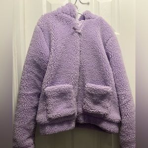Purple faux fur coat